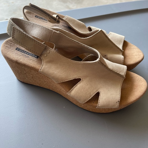 Collection B by Clark’s Women's Tan Wedge Sandals worn ONCE Size 11 - Picture 1 of 6